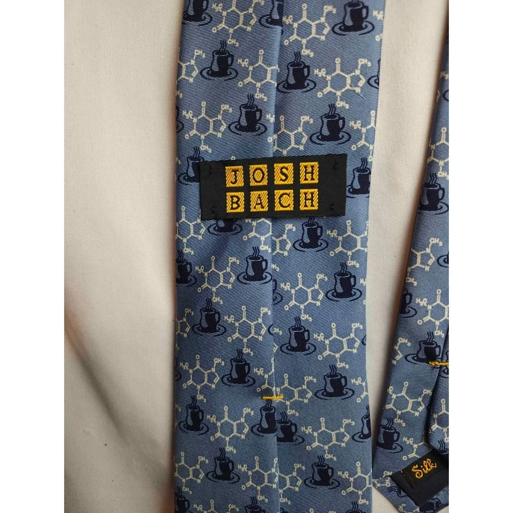 Josh Bach Necktie Mens Blue Silk Coffee Caffeine Molecule Chemistry Novelty Tie